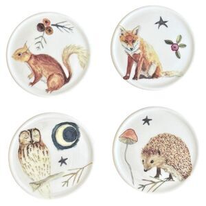 Mini Wall Plates Set of 4 Cute Forest Animals Nursery Whimsical Wall Decor.